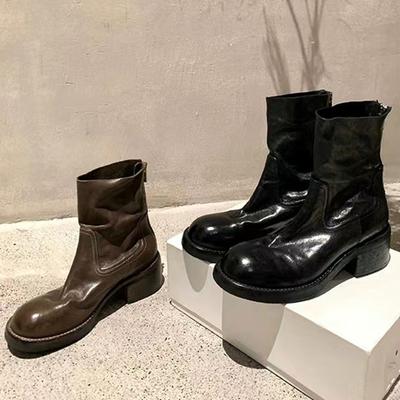 Piele de vacă Mamă Strugure Aceeași Piele Cizme Scurte cu Platformă pentru Femei Cizme cu Toc Înalt Toamnă și Iarnă Cizme Martin Retro Toc Gros Cizme Mulate