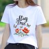 Korean Style Printed Summer T-Shirt: Round Neck, Short Sleeve, Trendy Outerwear for Young Women