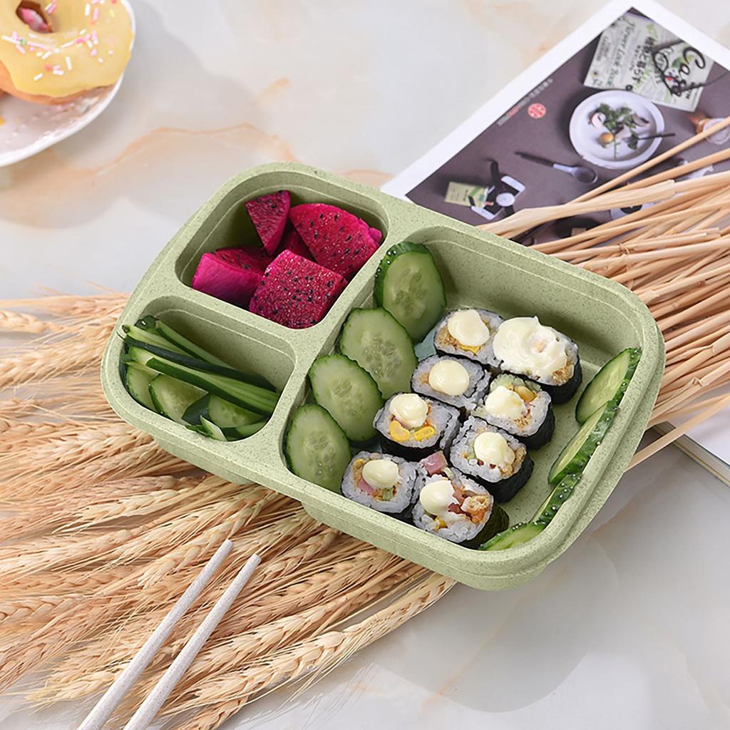 Lunch Box Reusable 3 Compartment Plastic Divided Food Storage Container Boxes Box for Adult Children Microwavable