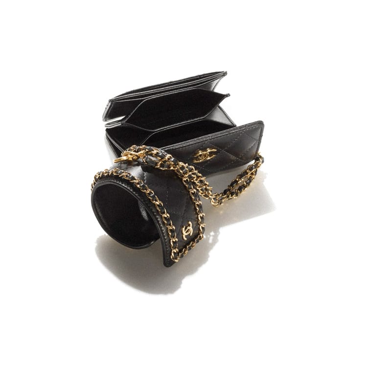 Chanel Sheepskin And Gold Metal Card Holder Women's Black AP2749-B07974-94305