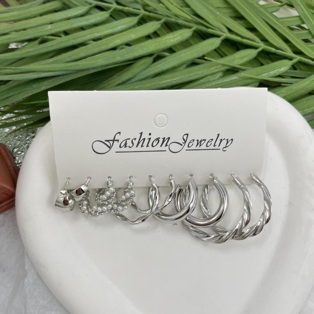 Cross-Border Pearl & Gold Hoop Earrings: Creative French Retro 6-Piece Set for Women