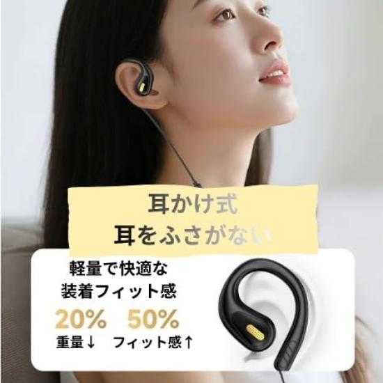 DearJapan [2025 Improved High-Frequency] Open-Ear Earphones, Wired, 3.5mm, with Mic, for Computers and Meetings, Ear Hooks, No Ear Blockage, No Ear