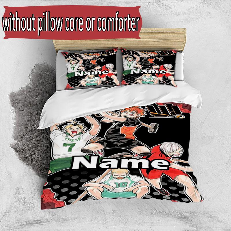3-teiliges Bettbezug-Set (1 * Bettbezug + 2 * Kissenbezug, ohne Kern), Maßgeschneidertes Haikyu Muster Bettwäscheset, Heim Schlafzimmer Dekor Geschenk