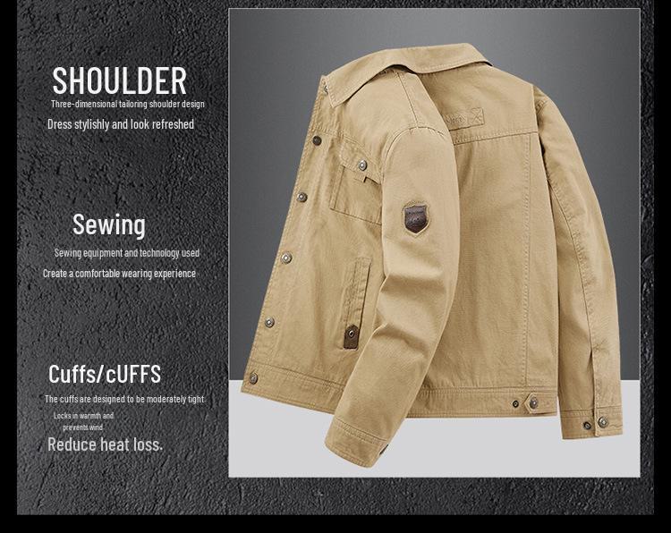 Pánské jarní a podzimní klopové bundy pro střední a starší věk 2024 - jednobarevné ležérní kabáty