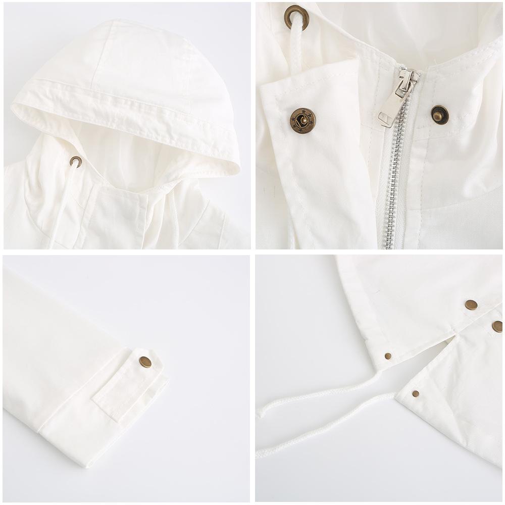 Baumwolle Mit Kapuze Windjacke frauen Frühling Herbst Lose Einfarbig Langarm Kordelzug Chic Jacke S-3XL