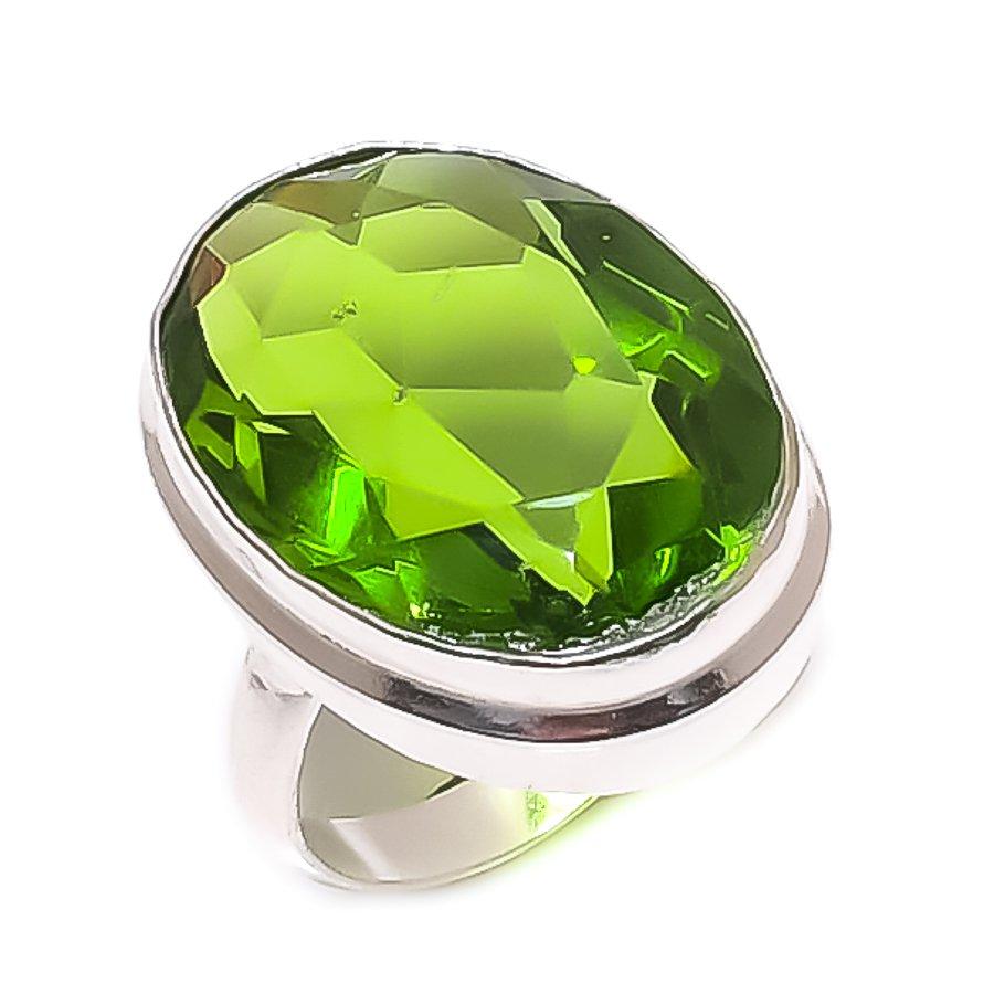 

Перидот Драгоценный камень Ручной работы Ювелирное изделие из серебра 925 пробы Кольцо Размер 5 w7B30