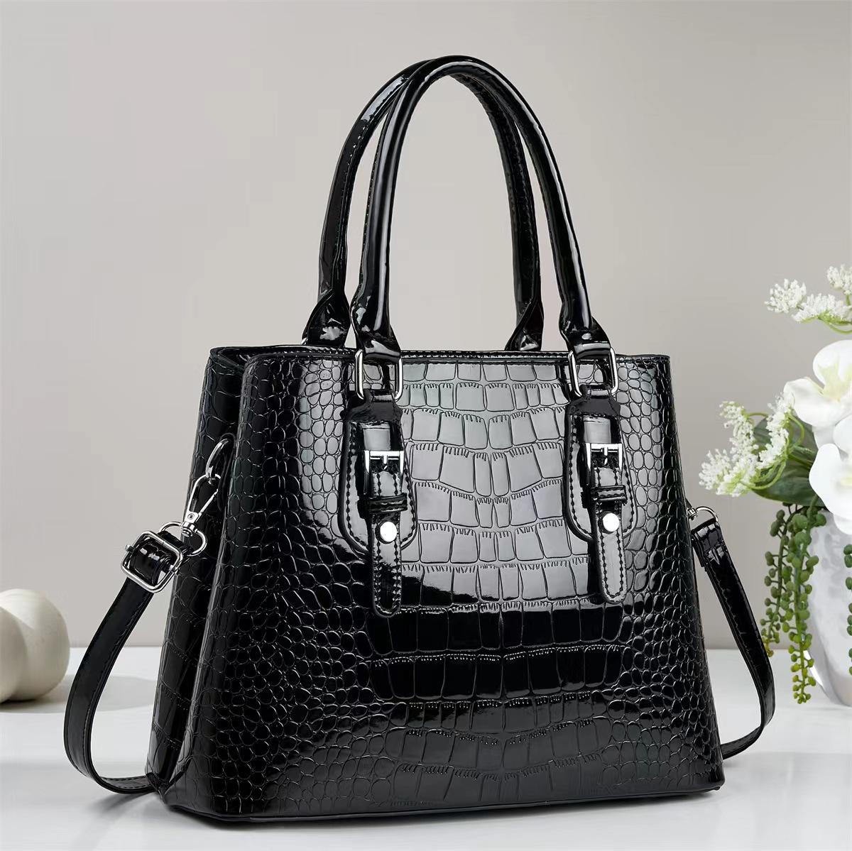 Crocodile Pattern Tote Bags with Top Handle Crossbody Purses for Women Handbag and Purse Women s Patent Leather Top-handle Work Shoulder Satchel One Size чёрный