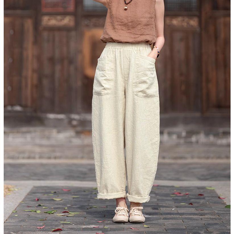 Women's 2026 Cotton-Linen Casual Wide-Leg Carrot Pants