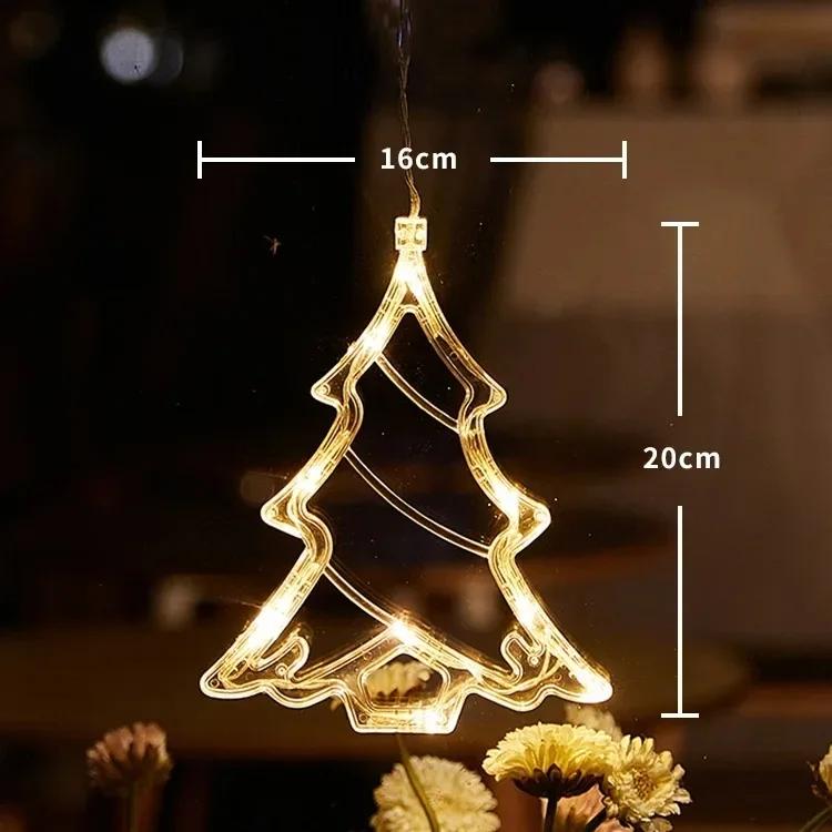 

Christmas Window Decor Hanging Warm White Light Snowflake Tree Star Deer Shaped LED Sucker for Xmas Tree Fireplace Indoor Decor