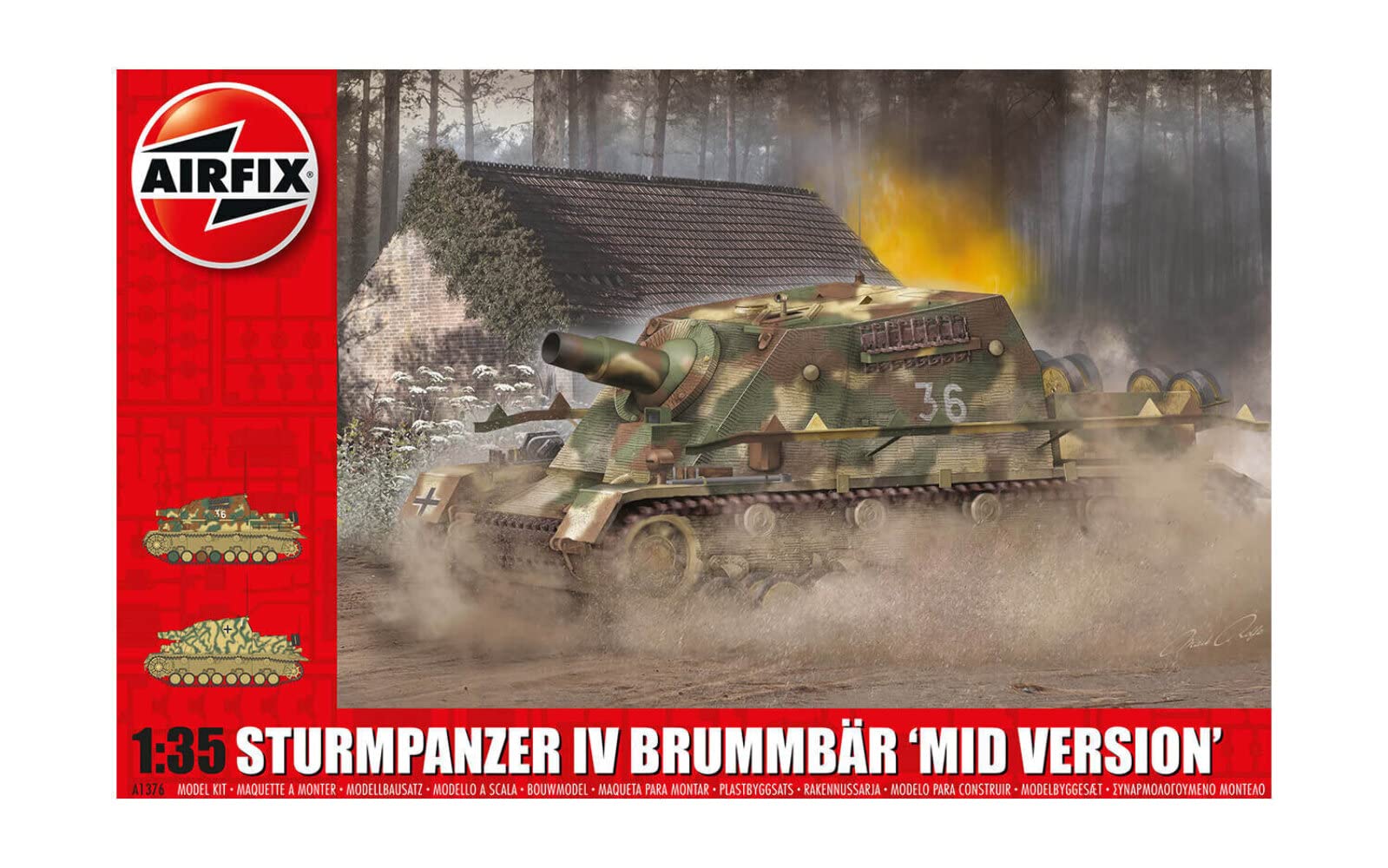 

Airfix 1/35 scale German Sturmpanzer IV Brummbar Mid-Production Plastic Model Kit X1376, Molded in Color