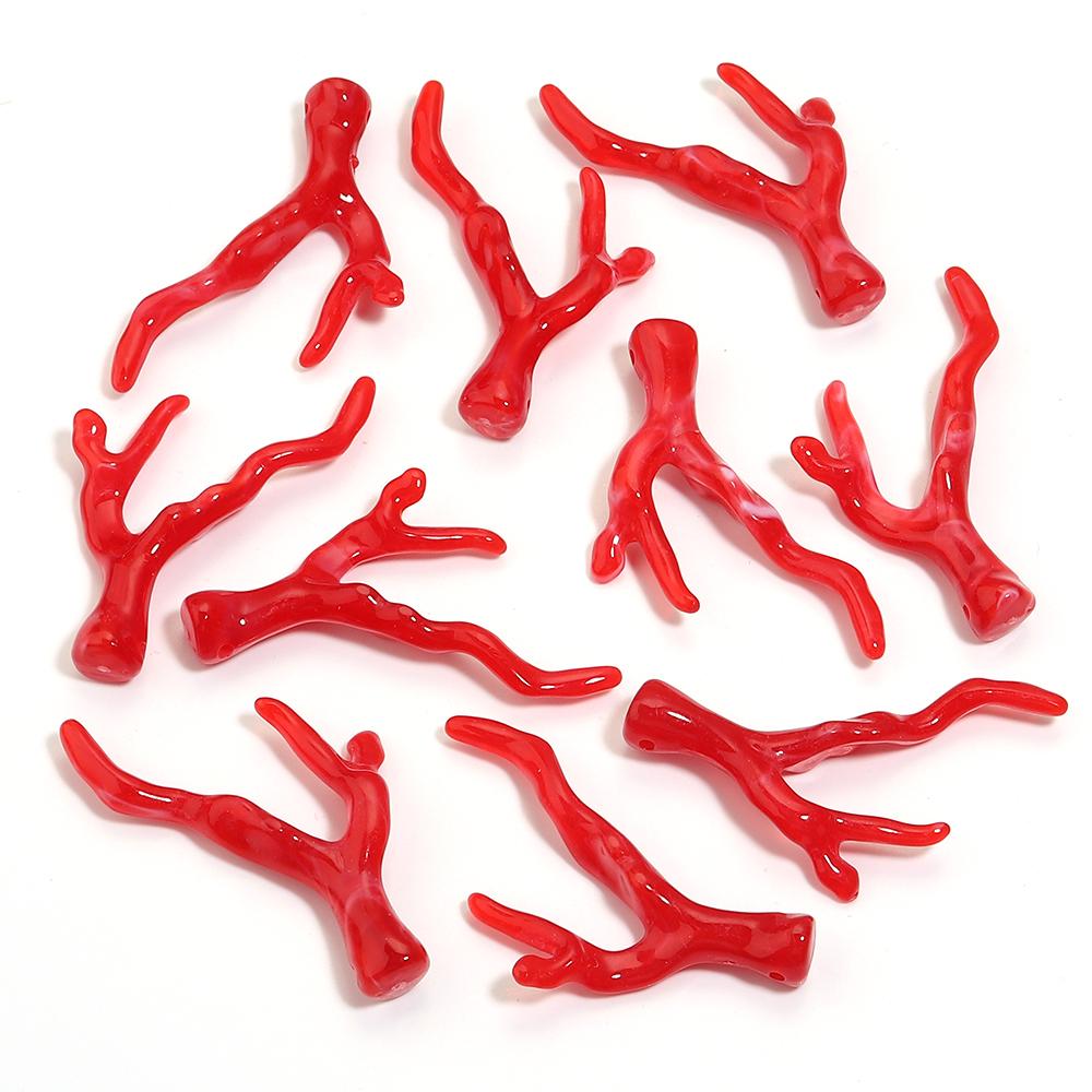 20pcs Coral Branch Shape Acrylic Beads Colorful Deer Antler Shape Loose Beads For DIY Jewelry Making Necklace Keychain Supplies красный