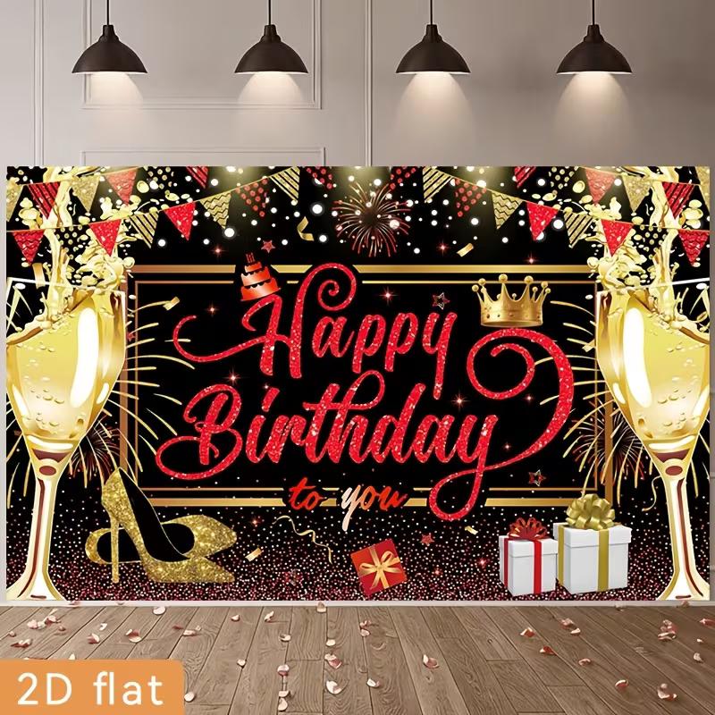 

2D Women s Luxury Birthday Backdrop, 2D Flat Champagne & Gift Box Background for Glam Party Decoration 47.2x31.5inch/120*80cm