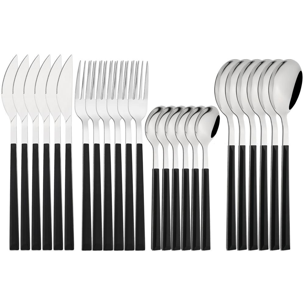24Pcs High Quality Cutlery Set Knife Fork Spoon Dinnerware Set Stainless Steel Flatware Creative Imitation Wood Handle Tableware
