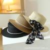 Summer printing streamer straw hat sun hat versatile bow fashionable new women's eaves sunscreen