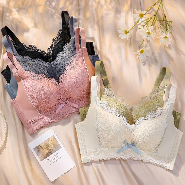 Twilight Clouds Double Breasts Anti-sagging No Steel Rim Lace Upper Support Adjustable Bra Set