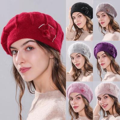 Voberry Winter Hats for Women Girls Warm Wool Knit Snow Ski Skull Cap with Visor Berets Turban Brim Hat Cap Pile Cap