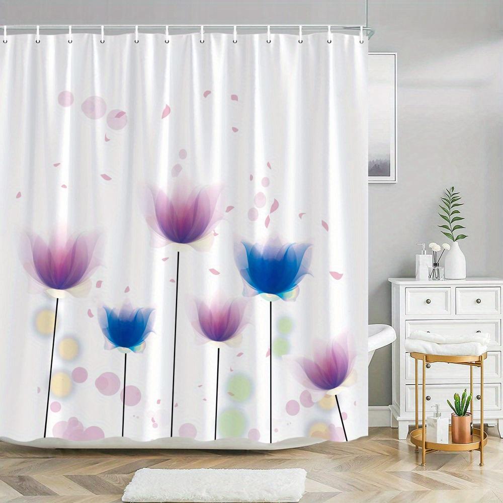 

Blue Purple Flowers Shower Curtain - Translucent Petals, Whimsical Floral Design, Pastel Colors, Polyester, Bathroom Decor W60H190(CM)-1 Pcs