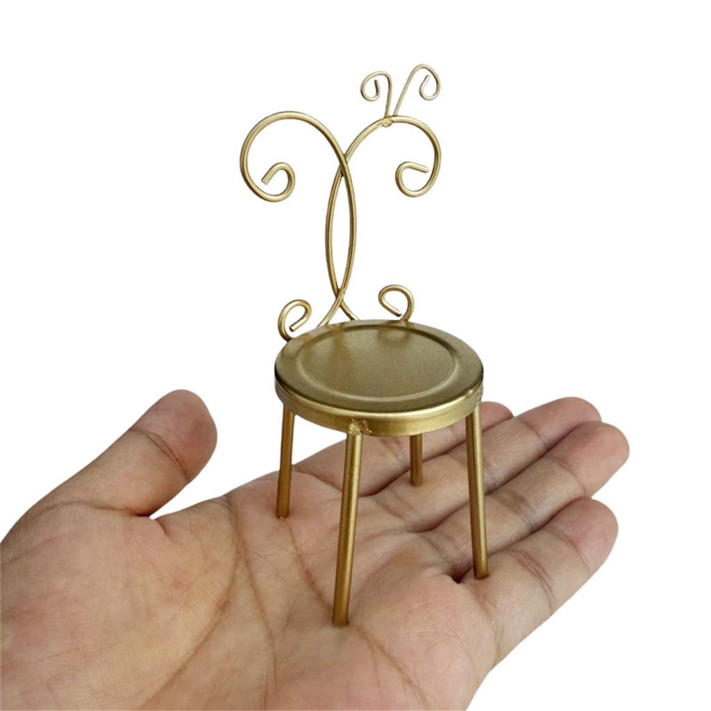 1/12 Scale Miniature Iron Back Chair Antique Design Alloy Dollhouse Furniture For Dollhouse Display And Collection