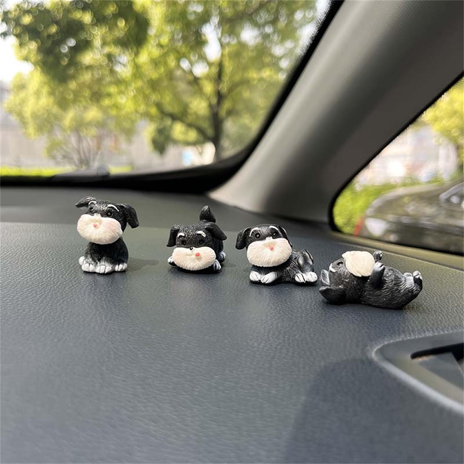 

Dog Figurine Dashboard Decoration, 4 Pieces Mini Schnauzer Cute Car чёрный