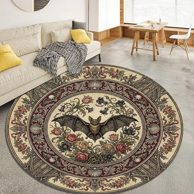 Bat Retro Round Area Rug,Carpet Rug for Living Room Bedroom Sofa Playroom Decor,Non-slip Floor Mat100