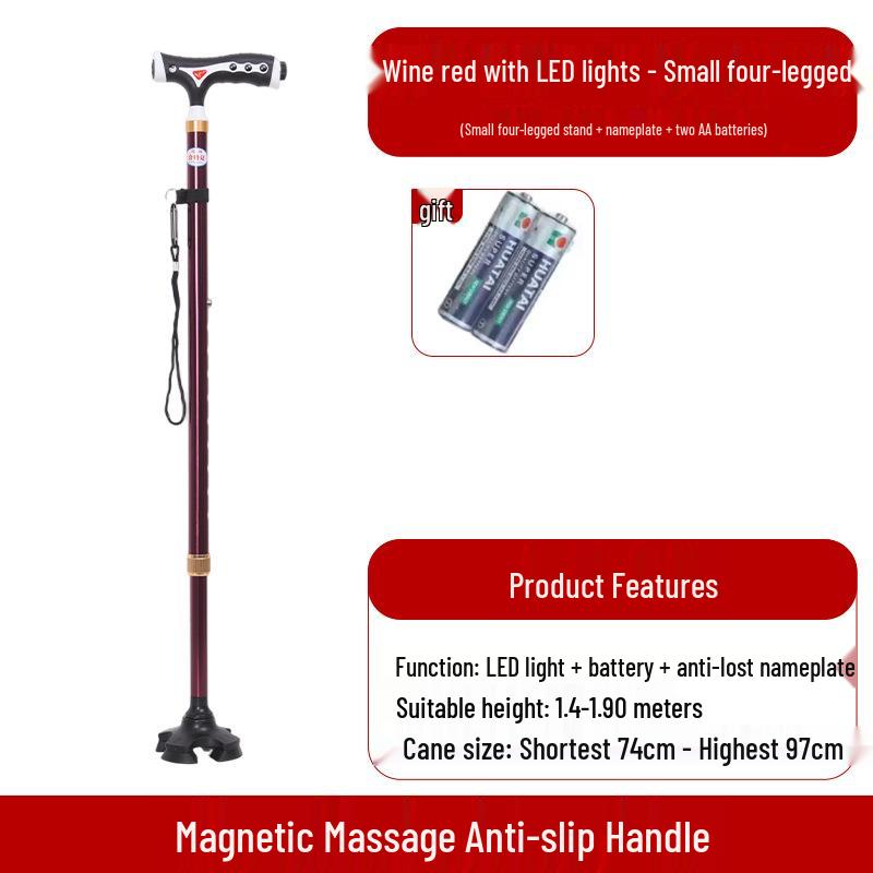 Yunxiang Verstellbare Vierfuß-Gehhilfe für Senioren - Rutschfest, Teleskop-Gehstock mit Licht, Aluminiumlegierung
