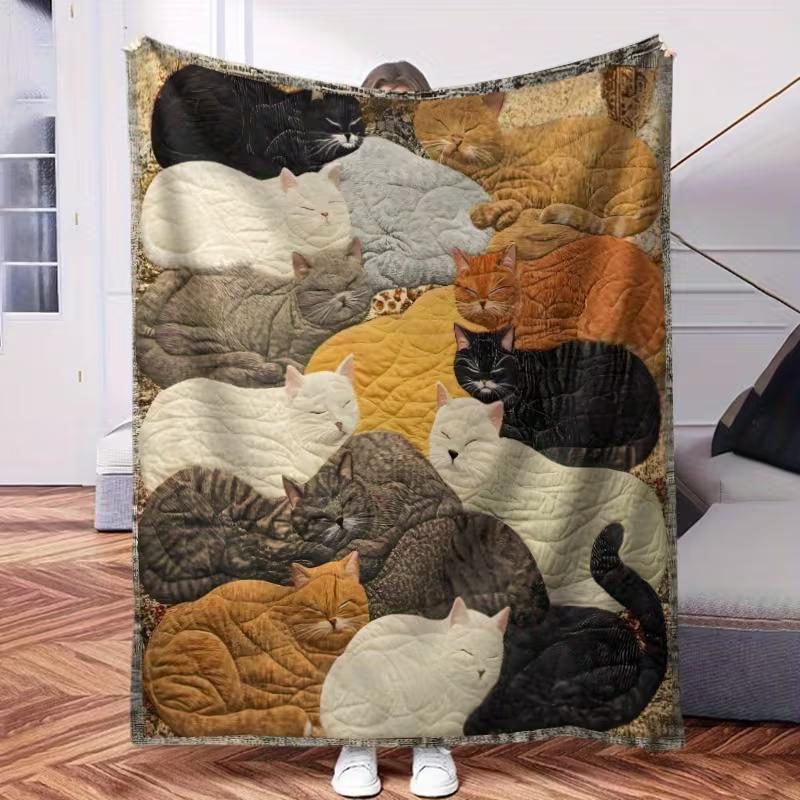 1pc Cat Blanket Soft and Comfortable Throw, Blanket for Adult Bedroom Living Room Sofa Camping Travel Blanket