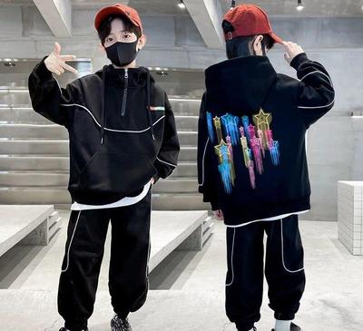 Teenage Boy Clothes Set Children Girlhoodies Sweatshirt Top and Pants Outfit Colorful Star Print 2 Piece Hooded Tracksuit