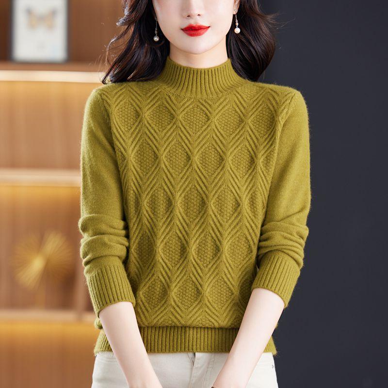 Women's Semi High Neck Pullover Sweater Casual Sweater Pullover Knitted Base Sweater