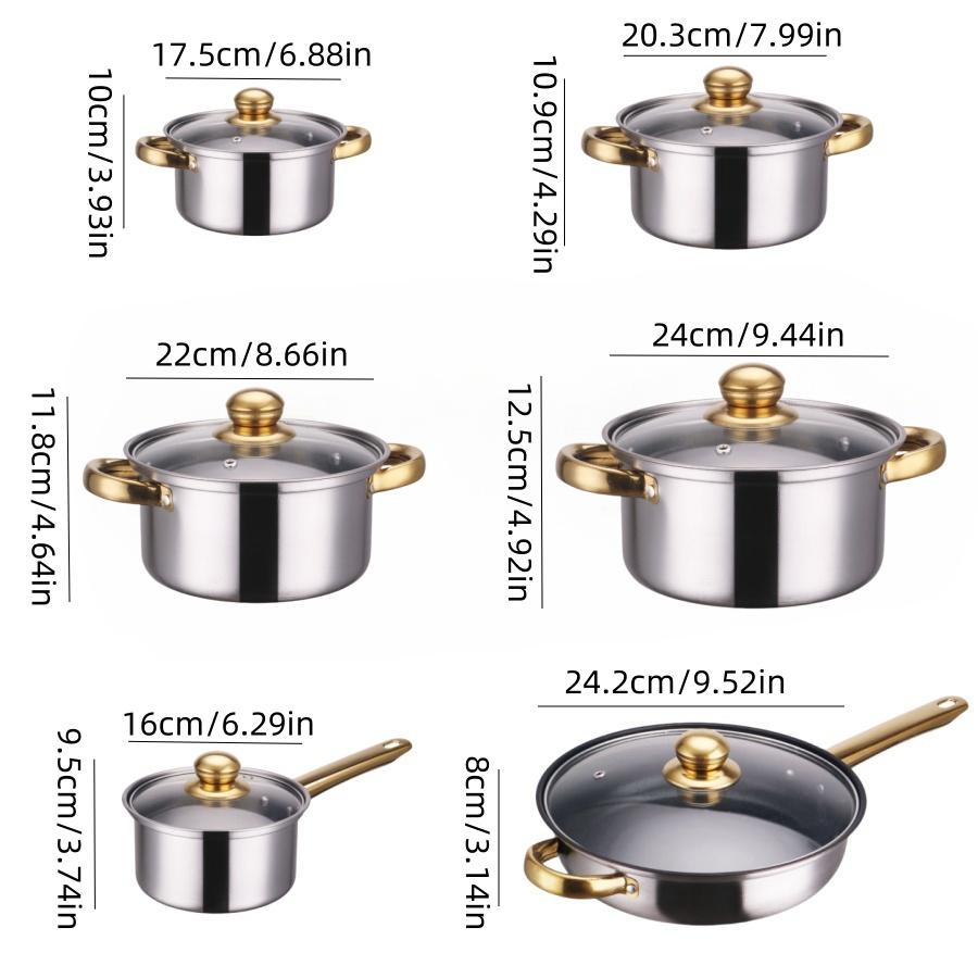 12pcs Eco-Friendly Stainless Steel Kitchen Cookware Set Non-Stick Pots and Pans with Gift Box for Cooking