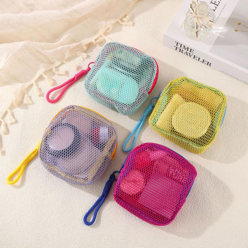 4Pcs Small Mesh Beach Pouch Clear Cosmetic Bag With Detachable Wrist Strap Travel Organizer For Sunscreen Keys Cables