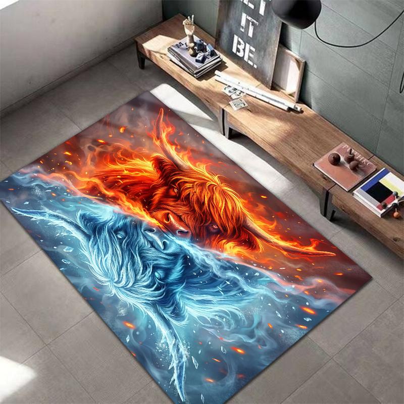 Flame Animal Blue Red Pattern Square Carpet,Area Rug,Carpet Rug for Living Room Bedroom Sofa Playroom Decor,Non-slip Floor Mat,Holiday Birthday Gifts