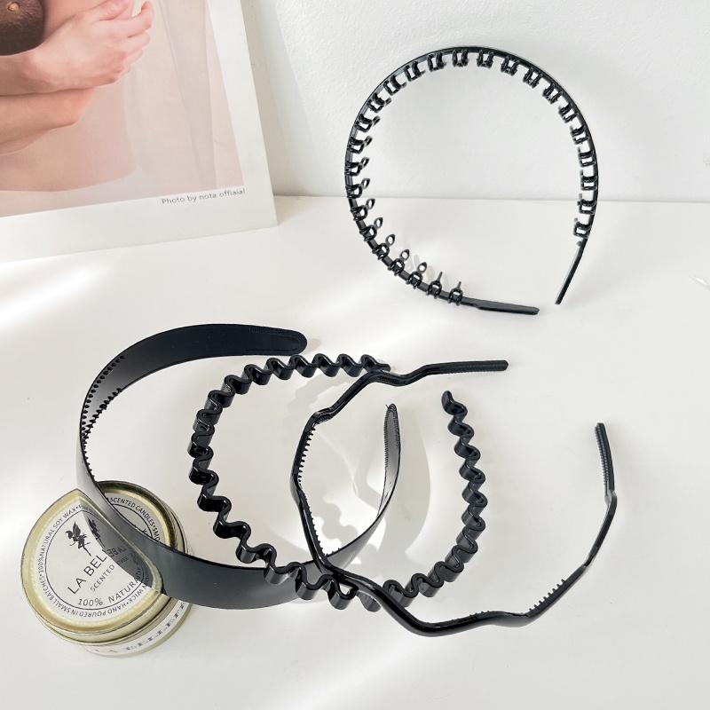 Black Series Headband Korean Style Practical Simple Face Wash Non-Slip Toothed Pressure Hair Hair Band Plastic Hair Accessories