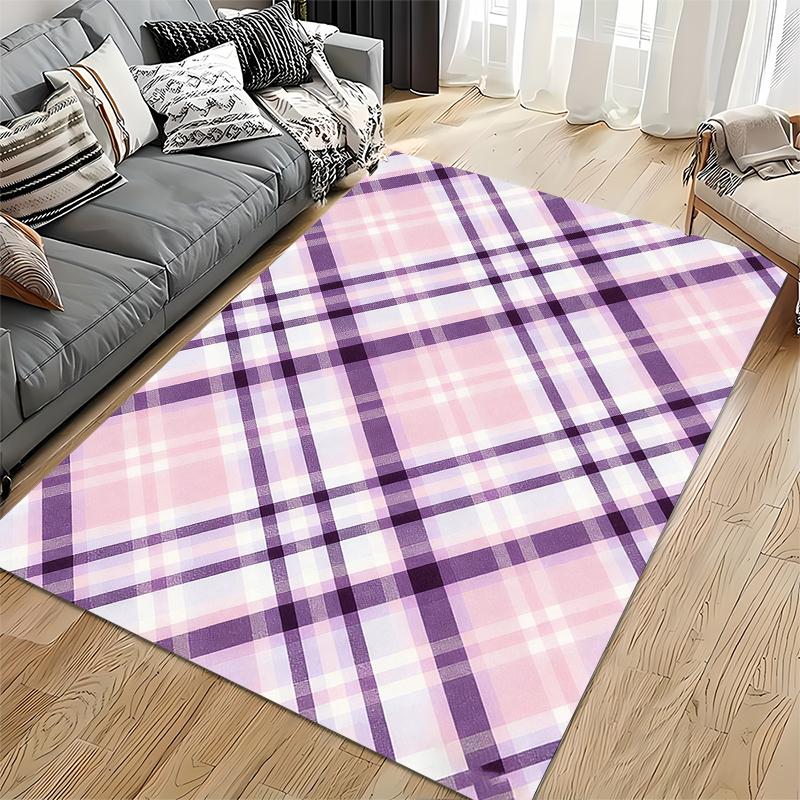 Pink and Purple Plaid Pattern Area Rug for Living Room Decor. Suitable for use as an anti-slip for living room bedroom sofas
