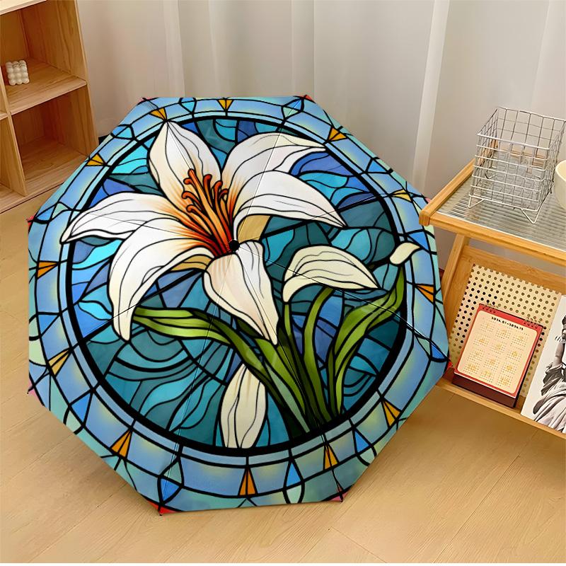 Blumenkunst-Thema Automatischer Regenschirm Kompaktes 8-Rippen-Design Stabile Konstruktion Langlebiger Regenschirm Stilvolles Accessoire