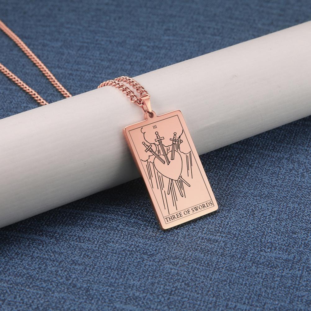 Dawapara The Suit of Swords Tarot Card Amulet Pendant Necklace Link Chain Stainless Steel Golden Black Jewelry