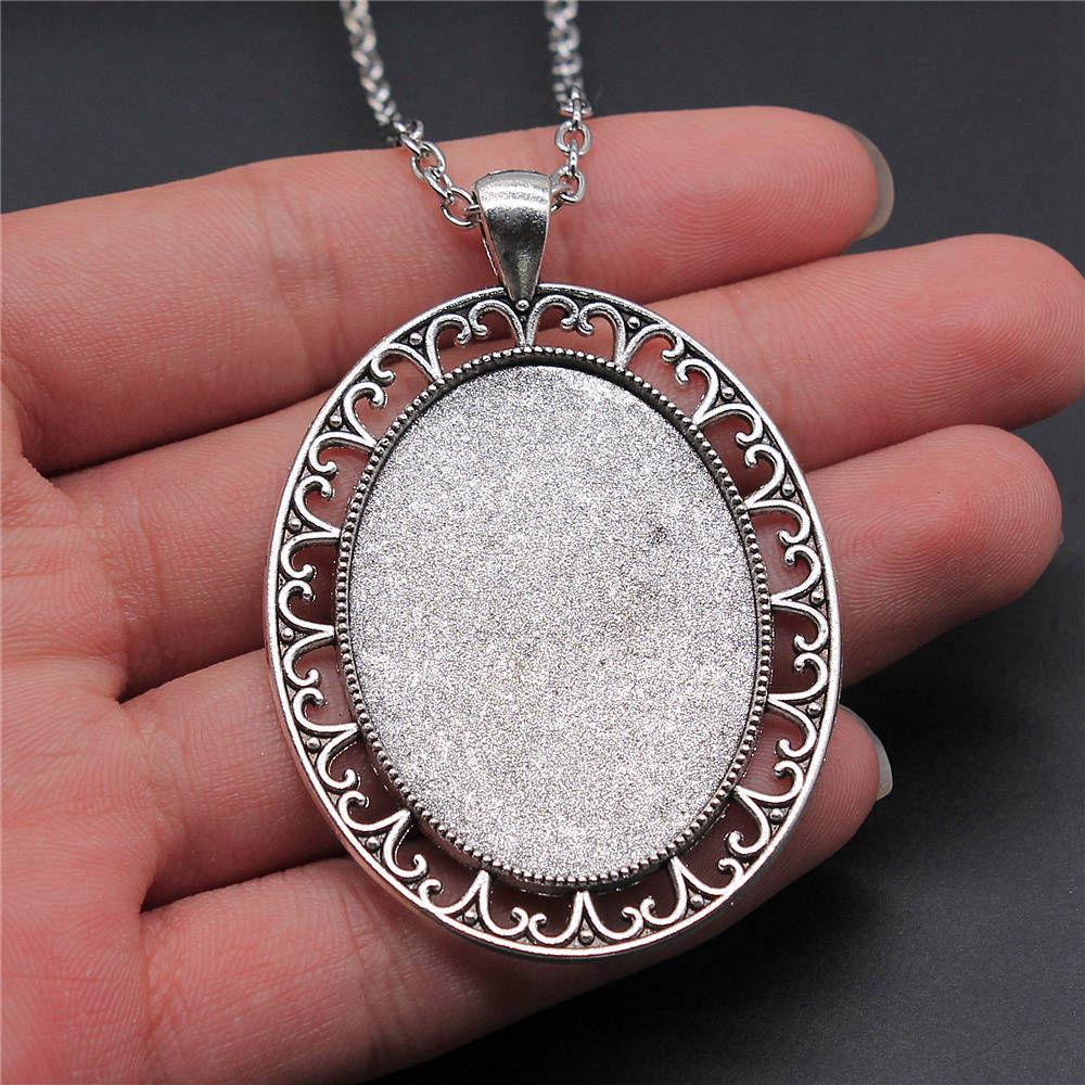 45cm Or 70cm Long Chain Necklace Oval Glass Cabochon Base Setting Tray Minimalist Jewelry Components QN054