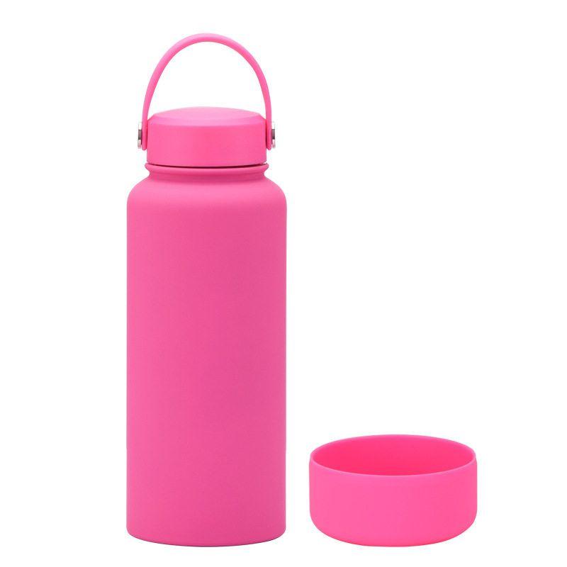 

2025 New arrival 1L large capacity thermos cup non-slip bottom portable outdoor sports Water Kettle frosted cup customization Fluorescent Rose Red 1L