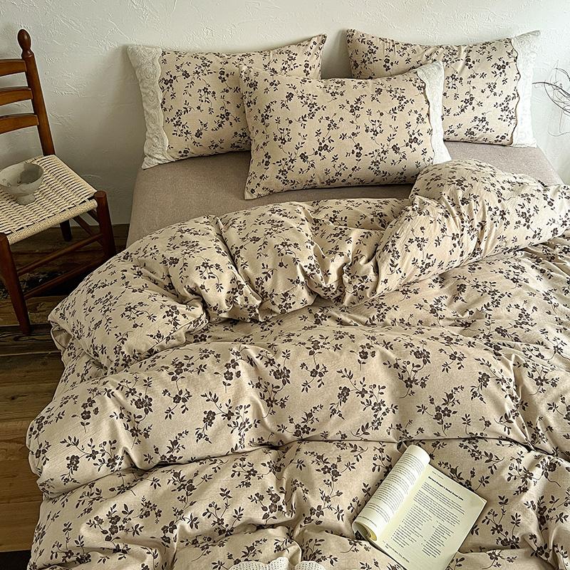 4pcs Vintage Lace Style Bedding Set Nordic Floral Duvet Cover Set Flat Sheet Twin Double Size Bed Sheet Set For Bedroom Decor