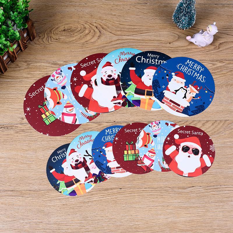 5Pcs/set Merry Christmas Round Cup Mat Table Placemats Coaster Anti-slip Kitchen Cushion Romantic Wedding New Year Party Pad