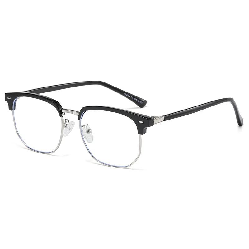 Simple Semi Rimless Anti Blue Light Blocking Glasses Men Square Ray Filter Eyeglasses Big Frame Women Computer Goggle Spectacles