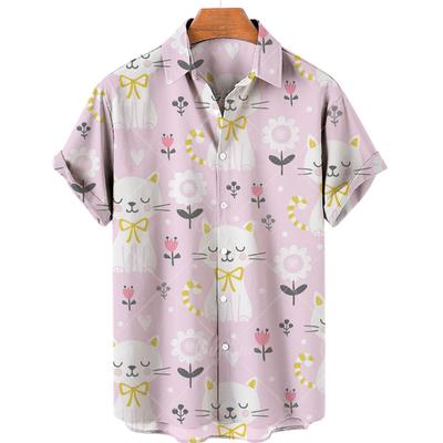 Camisa Hawaiana de Verano 2025 con Estampado de Gatos para Mujer, Tops Casuales para Vacaciones en la Playa, Camisas de Botones Simples de Corte Holgado para Exteriores