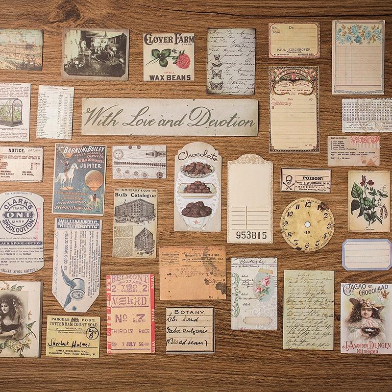 

Vintage Junk Journal Material Pack: Large Aged English Book Pages, Tickets, and Stickers