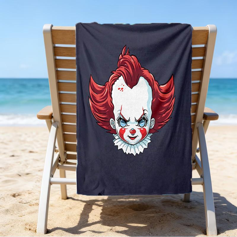 proof beach towel with a Pennywise the Dancing Clown1 pattern - soft,absorbent,quick-drying,machine washable - perfect for swimming,camping,bathing