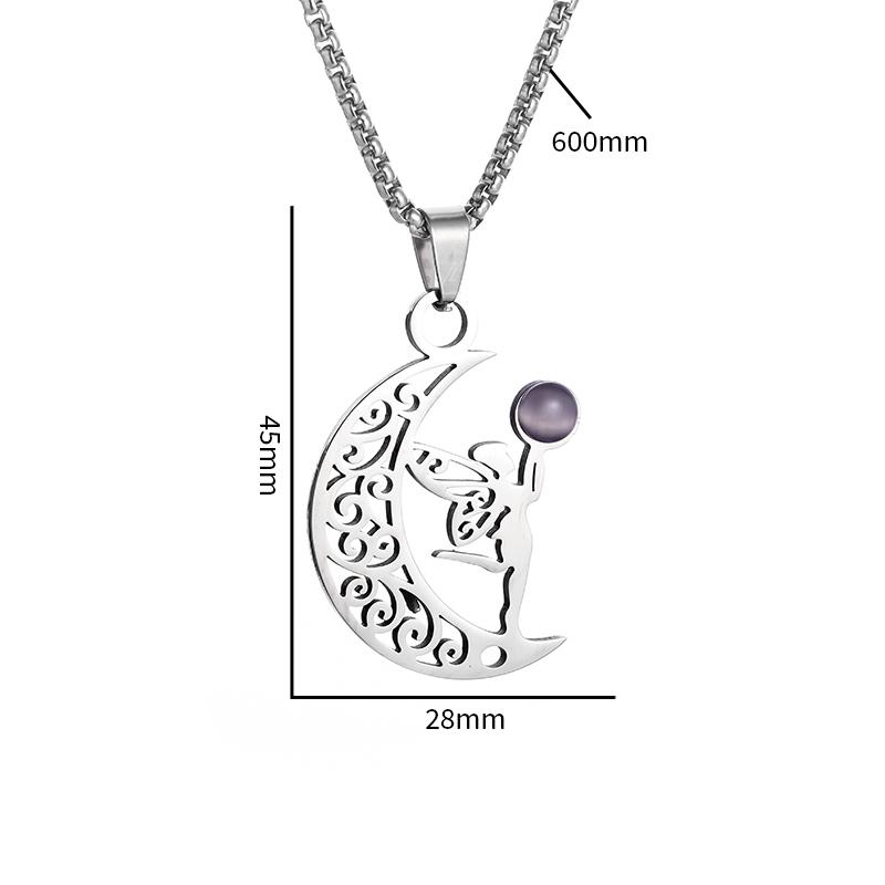 Stainless Steel Moon Elf Pendant Necklace for Men and Women Fashion Popular Lucky Amulet Jewelry Gift