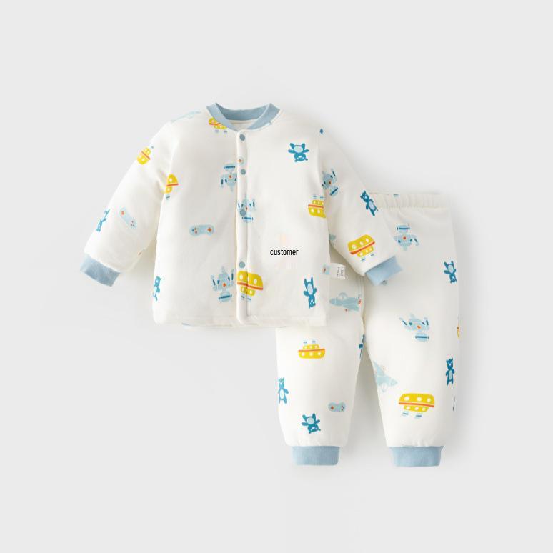 Quilted Baby Two-Piece Homewear Set - Front-Opening Thin Cotton for Autumn/Winter