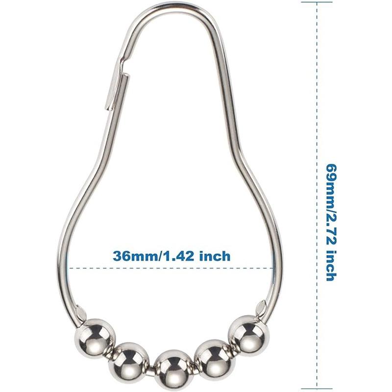 12pcs Durable Stainless Steel Shower Curtain Hooks with Rust Prevention and Five Rolling Beads