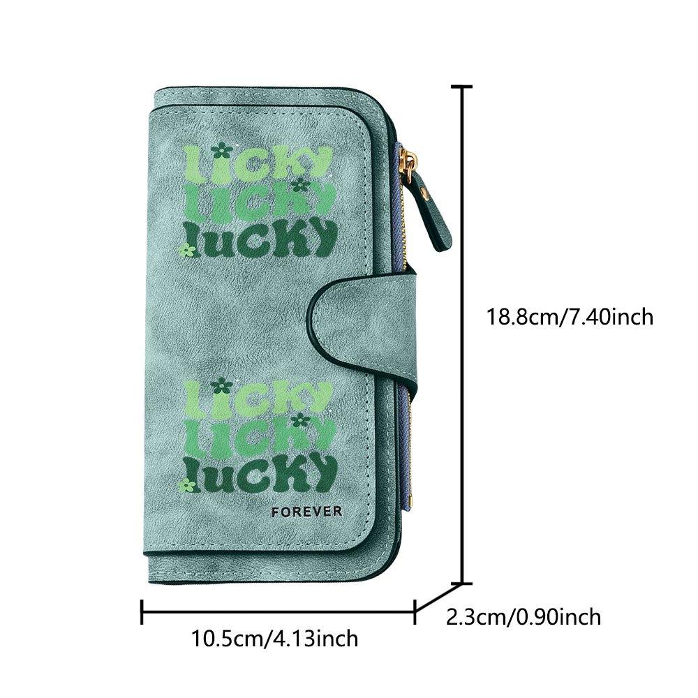 LUCKY printed long zipper wallet, large-capacity card holder, unisex clutch bag, stylish zippered coin purse, suitable for daily use, a great gift