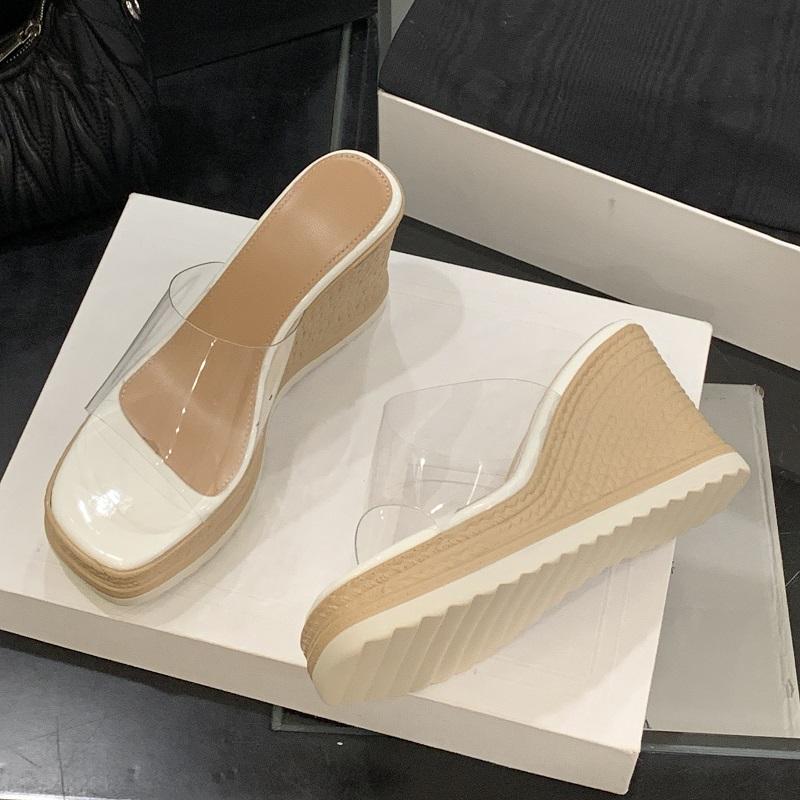 Summer New Fashion Open Toe Platform Wedges Heels Women Slippers PVC Transparent Ladies Slides Shoes Zapatos De Mujer