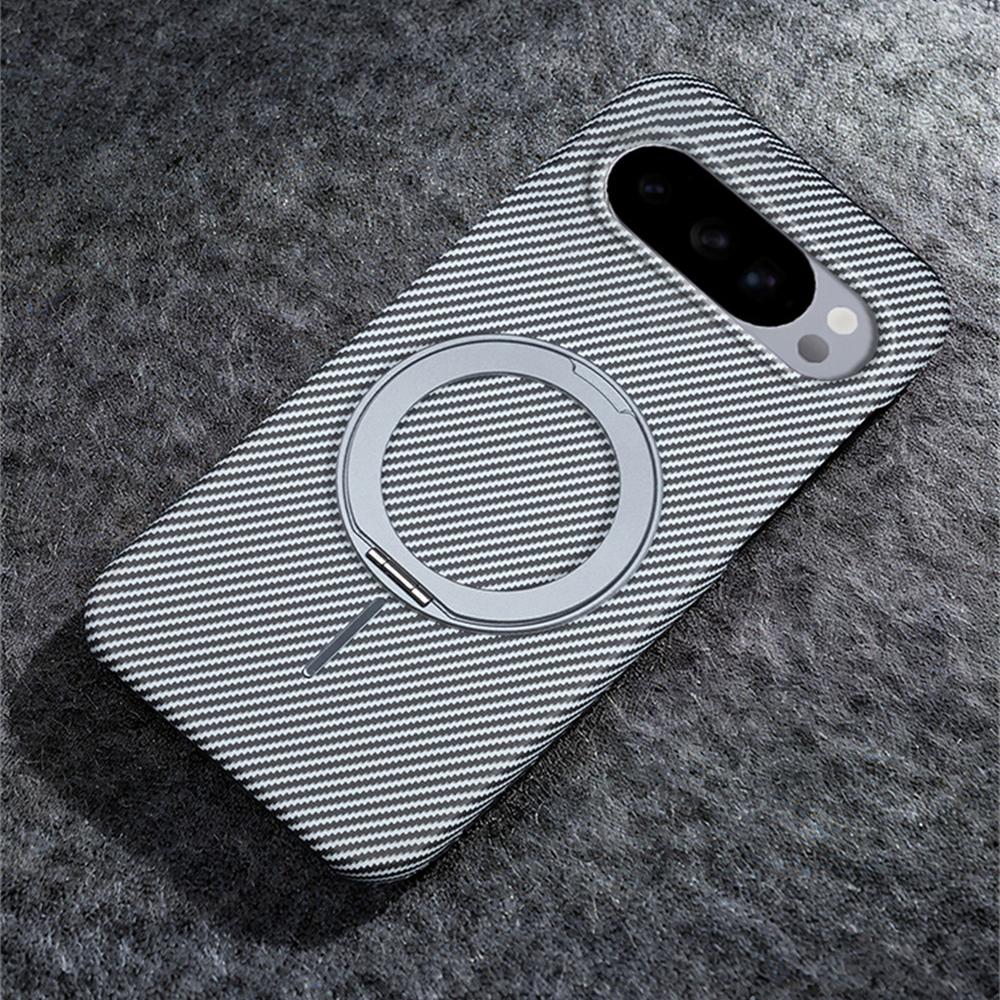 Luxury Rotating Magnetic Stand Carbon Fiber Phone Case for Google Pixel 9 10 Pro XL 9A Magnet Ring Folding Bracket Hard Cover