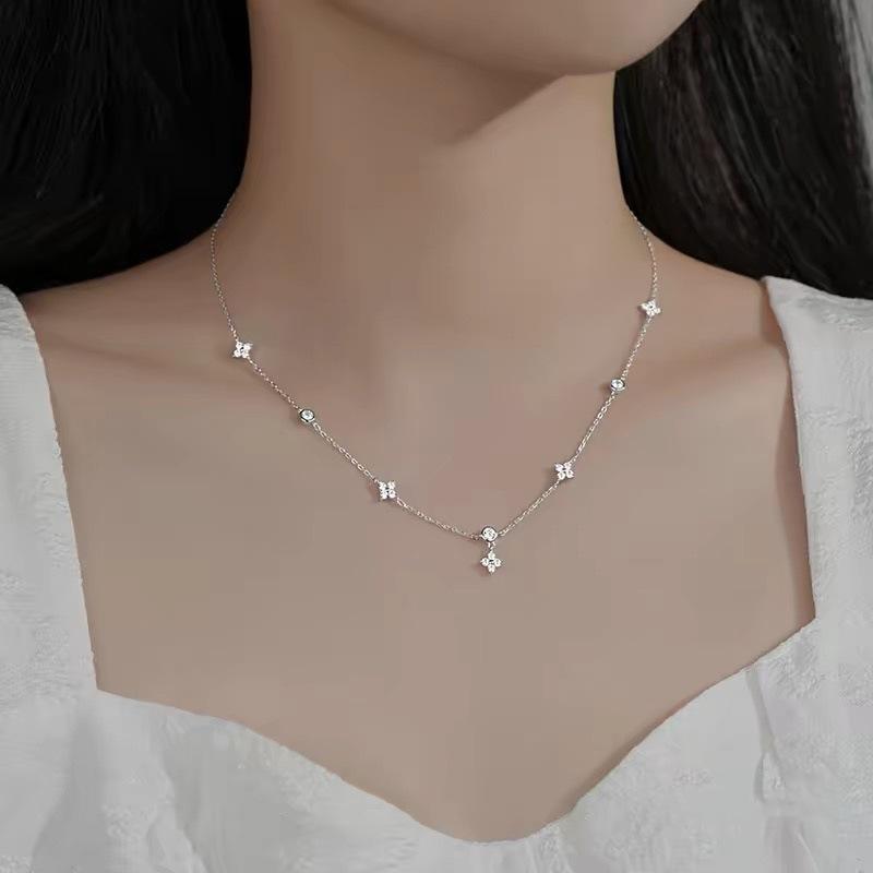 18K Gold Plated Four-Leaf Clover Star Necklace with Zircon and Sterling Silver for Elegant Women